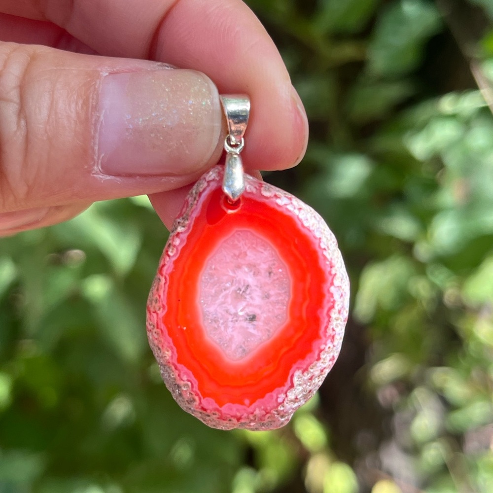 Sterling silver 925 stamped druzy red agate‎ pendant